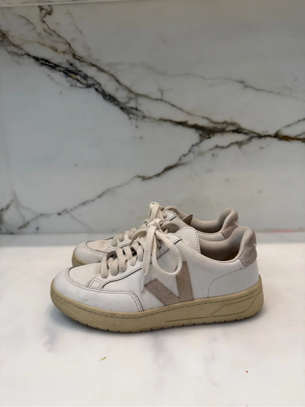 Veja White and Beige Sneakers